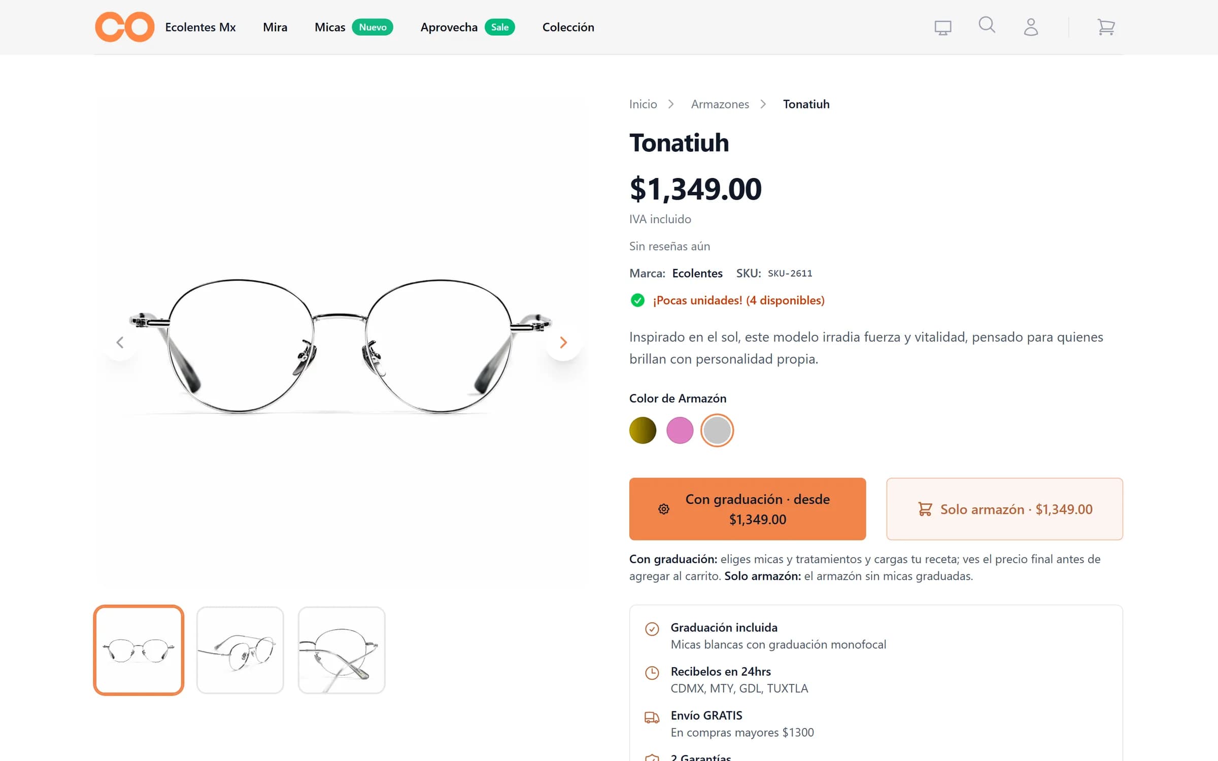 Ficha de producto de una tienda en línea en producción sobre STE Flux